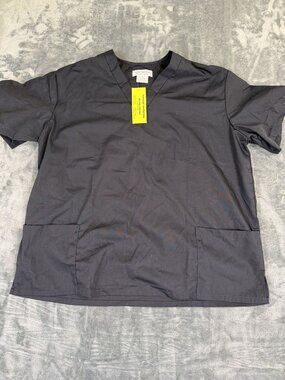 Natural Uniforms Black V-Neck Scrub Top With Pockets XL 65% Polyester 35% Cotton